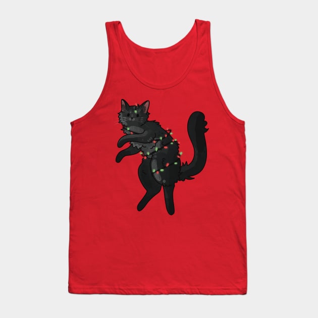 Wrapped in Christmas Lights  - Black furball Tank Top by Feline Emporium